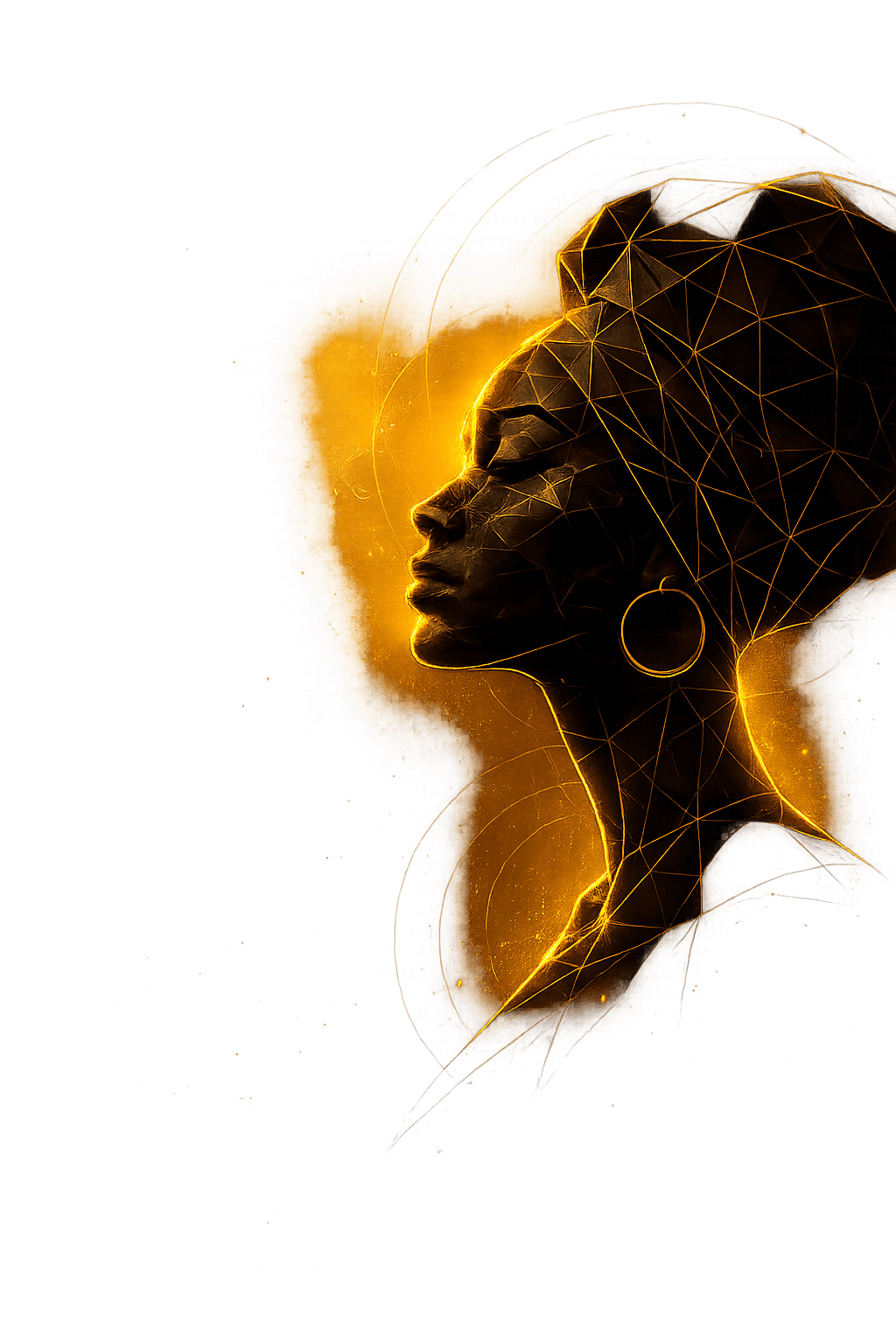 The Freedom to Become — geometric profile portrait with golden light